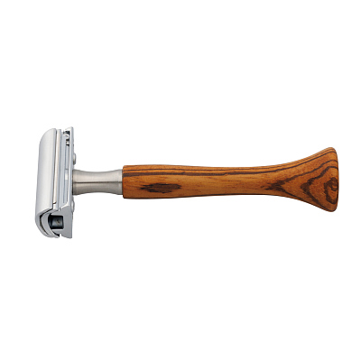 Станок Т-образный для бритья ERBE с двумя лезвиями, нержавеющая сталь, зебрано, хромированное покрытие, коричневый цвет, в картонной коробке