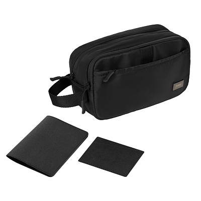 Подарочный набор Boston, черный (обложка на паспорт, картхолдер, дорожная косметичка) (Чёрный)