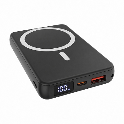Магнитный внешний аккумулятор Quantum с беспроводной зарядкой (15W), 10000 Mah, черный (Чёрный)