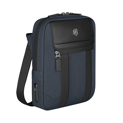 Сумка через плечо VICTORINOX Architecture Urban2 Crossbody Bag,синий, полиэстер/кожа, 9x22x28 см, 6 л