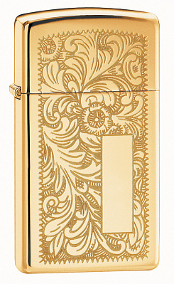 Зажигалка ZIPPO Slim® Venetian® с покрытием High Polish Brass, латунь/сталь, 29x10x60 мм (Золотистый)