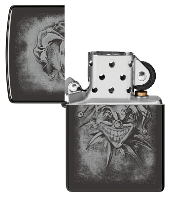 Зажигалка ZIPPO Clown с покрытием High Polish Black, латунь/сталь, черная, глянцевая, 38x13x57 мм