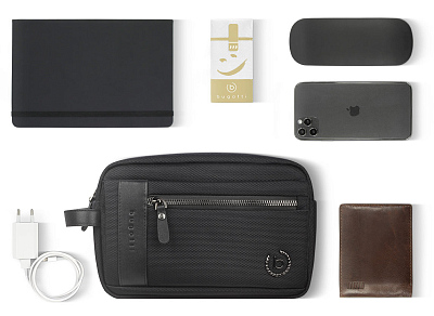 Несессер мужской BUGATTI Nero, чёрный, нейлон 1680D/кожа, 24х7,5х16 см