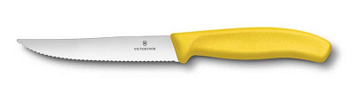 Нож для стейка и пиццы VICTORINOX SwissClassic "Gourmet", 12 см, с волнистой кромкой, жёлтый (Желтый)