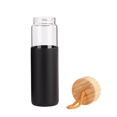 Бутылка для воды "Wellness" в силиконовом чехле, черный