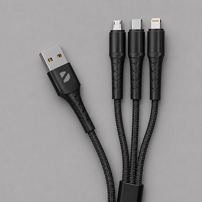 Дата-кабель Armor 3 в 1: micro USB, USB-C, Ligthning, 1.2м (Чёрный)