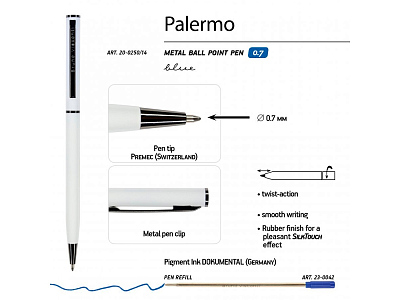 Ручка металлическая шариковая Palermo, софт-тач