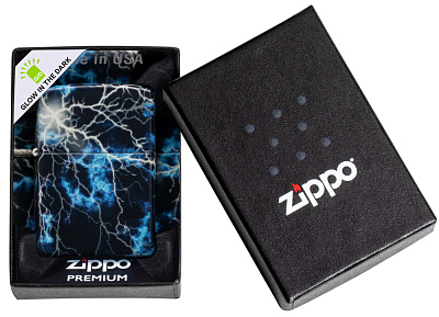 Зажигалка ZIPPO Lightning с покрытием Glow In The Dark Green, латунь/сталь, черная, 38x13x57 мм
