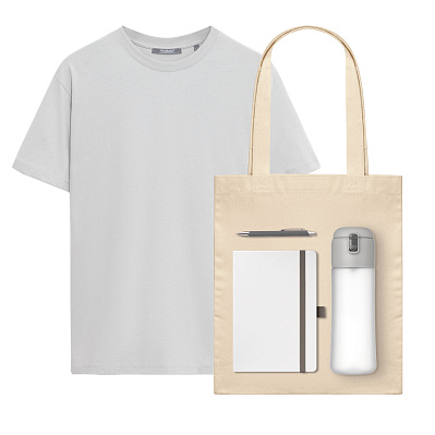 Набор с одеждой KRIS (футболка, бутылка, ежедневник, ручка, шоппер), белый, M (Чёрный)
