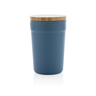 Стакан из переработанного полипропилена GRS с бамбуковой крышкой, 300 мл