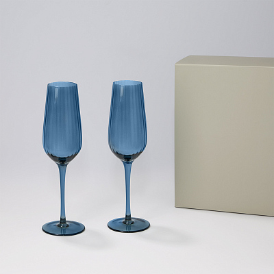 Подарочный набор 2 бокала для шампанского Toscana в серой коробке (Синий, серый)