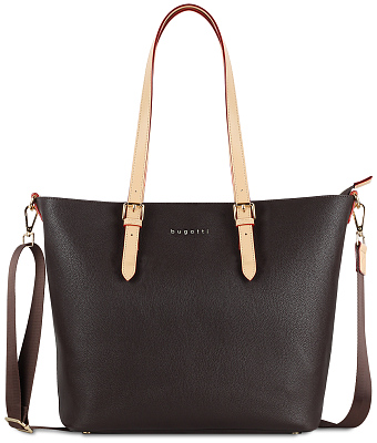 Сумка-шоппер BUGATTI Ella, тёмно-коричневая, полиуретан, 47,5х12х32 см