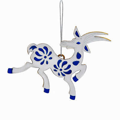 Ёлочная игрушка Коза (серебряный с синим)
