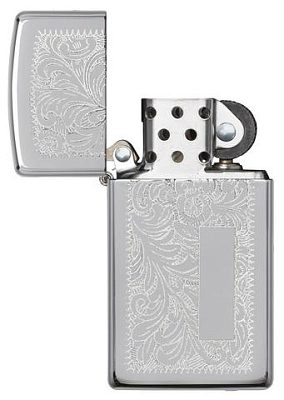 Зажигалка ZIPPO Slim® Venetian® с покрытием High Polish Chrome, латунь/сталь, 29x10x60 мм