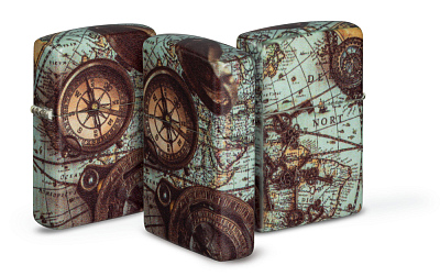 Зажигалка ZIPPO Compass Design с покрытием 540 Matte, латунь/сталь, разноцветная, 38x13x57 мм
