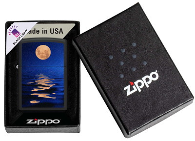 Зажигалка ZIPPO Moon Sunset с покрытием Black Light, латунь/сталь, чёрная, матовая, 38x13x57 мм
