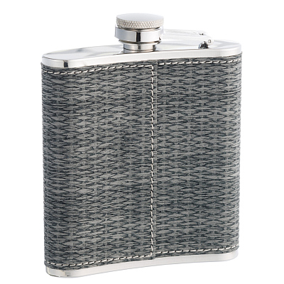 Фляга S.Quire 0,18 л, сталь+искусственная кожа, серая