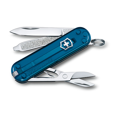 Нож-брелок VICTORINOX Classic SD Colors "Sky High", 58 мм, 7 функций, полупрозрачный синий (Синий)