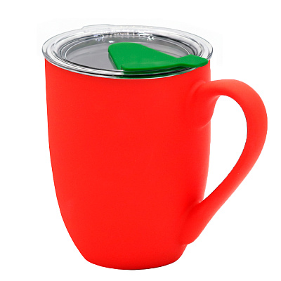 Кружка с крышкой Velvet Duo, софт-тач, красная/зелёная (Красный/зеленый)