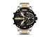 Корпус - серебристый, браслет - серебристый, желтое золото, циферблат - черный, желтое золото