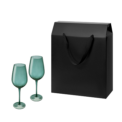 Подарочный набор 2 бокала для вина Capri в большом подарочном пакете (Зеленый, черный)