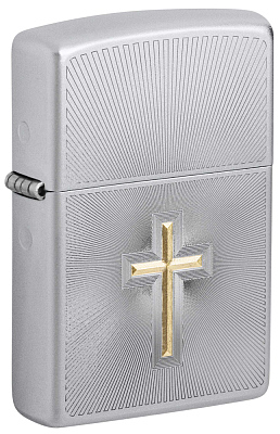 Зажигалка ZIPPO Cross Design с покрытием Satin Chrome, латунь/сталь, серебристая, 38x13x57 мм