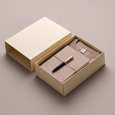Набор подарочный Welcome Box: футболка LIBRA размер M/L, ежедневник, ручка в коробке (Бежевый)