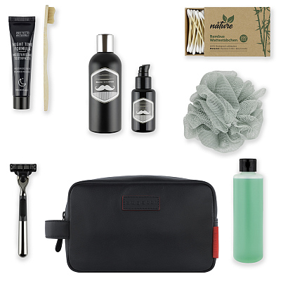 Несессер дорожный BUGATTI Clark, чёрный, воловья кожа/полиэстер, 20х10х13 см, 2,5 л