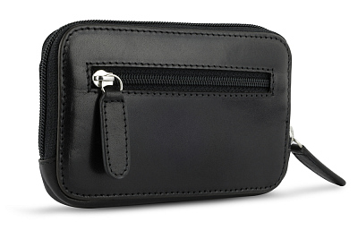 Ключница BUGATTI Nobile, черная, воловья кожа/полиэстер, 11,5х1,5х7 см