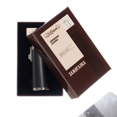 Зажигалка S.Quire газовая для трубок, турбо, тройное пламя, черная