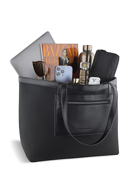 Сумка-тоут женская большая BUGATTI Elena, черная, канвас, полиуретан, 58 x 22 x 31,5 см