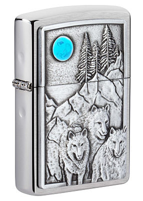 Зажигалка ZIPPO Wolf Design с покрытием Brushed Chrome, латунь/сталь, серебристая, 38x13x57 мм