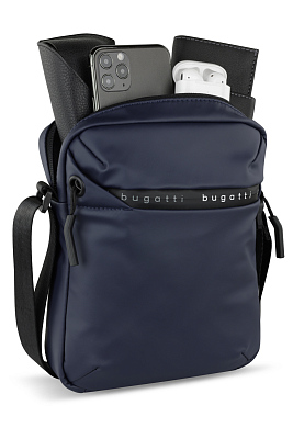 Сумка наплечная BUGATTI Blanc, синяя, тарпаулин/полиэстер, 17х4,5х21 см