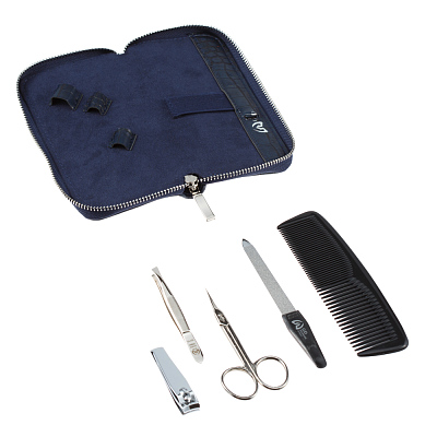 Маникюрный набор GD, 5 пр.(мужской дорожный набор). Футляр: искуcственная кожа, цвет синий