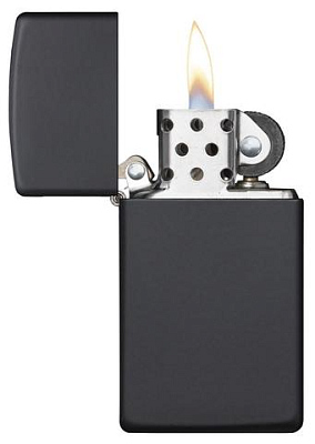Зажигалка ZIPPO Slim® с покрытием Black Matte, латунь/сталь, чёрная, матовая, 29x10x60 мм