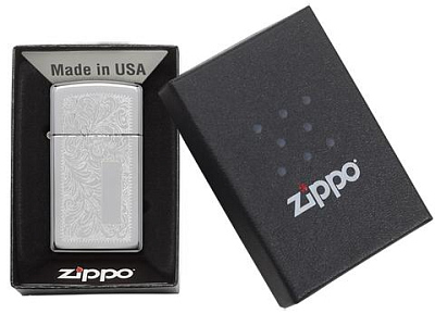 Зажигалка ZIPPO Slim® Venetian® с покрытием High Polish Chrome, латунь/сталь, 29x10x60 мм