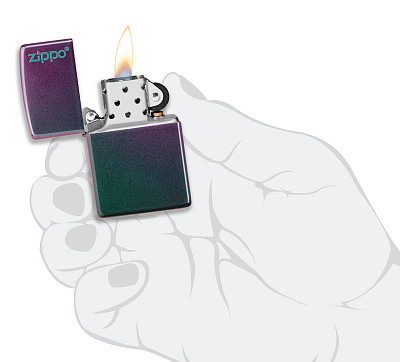 Зажигалка ZIPPO Logo с покрытием Iridescent, латунь/сталь, фиолетовая, матовая, 38x13x57 мм