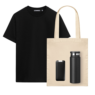 Набор с одеждой KRIS (футболка, аккумулятор, термобутылка, шоппер), черный, L (Чёрный)