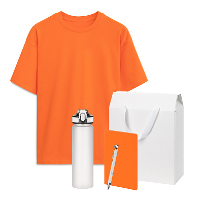 Набор с одеждой RUST (футболка, бутылка, блокнот, ручка), оранжевый/белый, XL/2XL (Оранжевый, белый)