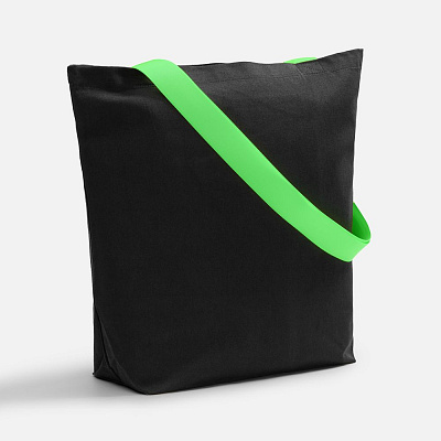 Шопер B5, черный с широкими зелеными ручками (Зеленый)