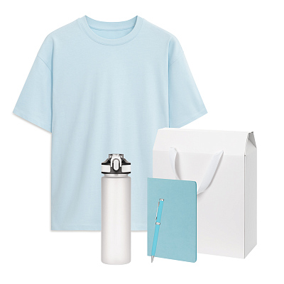 Набор с одеждой RUST (футболка, бутылка, блокнот, ручка), голубой, XS/S (Голубой, белый)