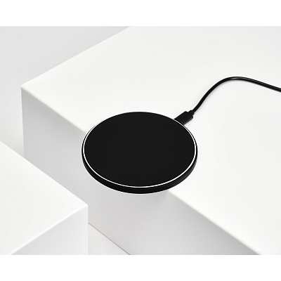 Беспроводное зарядное устройство с подсветкой 15W Аурис (Auris), черное