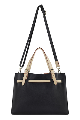 Сумка наплечная женская BUGATTI Ella, черная, полиуретан, 37,5х13,5х28 см