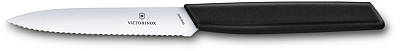 Нож для овощей и фруктов VICTORINOX Swiss Modern, лезвие 10 см с волнистой кромкой, чёрный