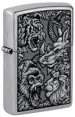 Зажигалка ZIPPO Jungle Design с покрытием Street Chrome, латунь/сталь, серебристая, 38x13x57 мм (Серебристый)