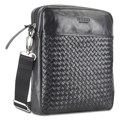 Сумка через плечо Mano "Don Luca", натуральная кожа в черном цвете, 23 х 26,5 х 4,5 см