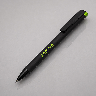 Ручка металлическая шариковая Taper Metal soft-touch (Черный, зеленое яблоко)