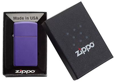 Зажигалка ZIPPO Slim® с покрытием Purple Matte, латунь/сталь, фиолетовая, матовая, 29x10x60 мм