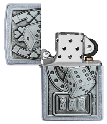 Зажигалка ZIPPO Lucky 7 с покрытием Street Chrome, латунь/сталь, серебристая, 38x13x57 мм