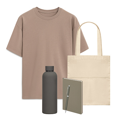 Набор с одеждой RUST (футболка, термобутылка, ежедневник, ручка, шоппер), мокко/серый, XS/S (Бежевый, серый)
